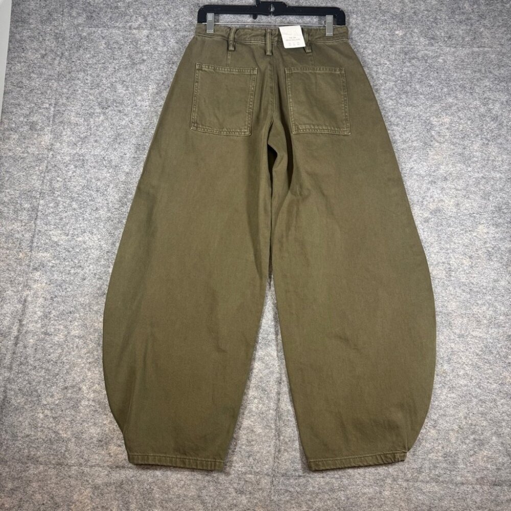 Zara Olive Green Mega Balloon Jeans Size 2 High Rise Barrel Leg Trendy Pants - Picture 13 of 15